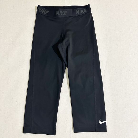 Women's Nike Pro Running Tights Spandex Compression Pants CROP Black XSmall - Picture 1 of 9